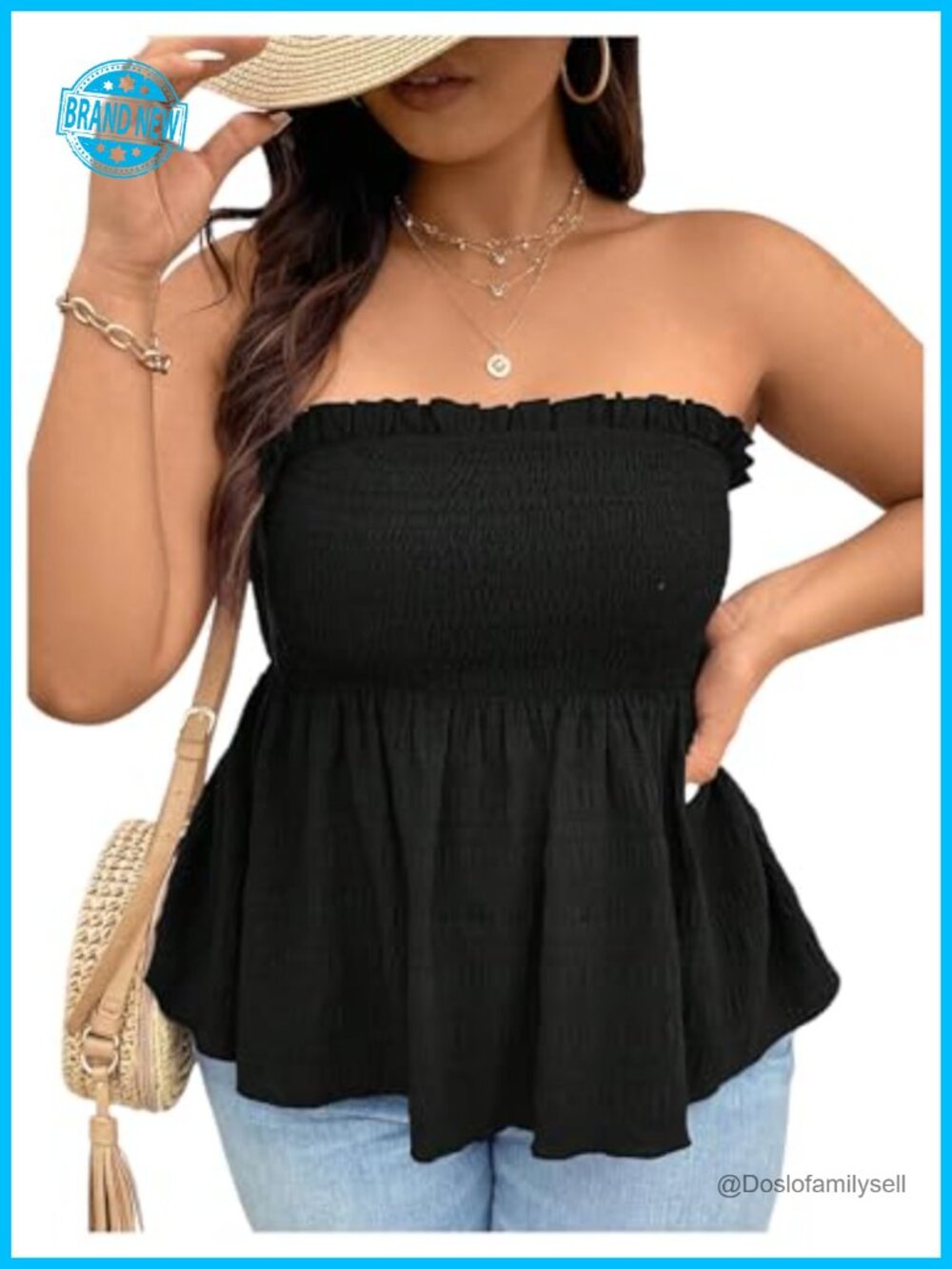 Plus Size Strapless Ruffle Hem Tube Top Bandeau Peplum Tops
